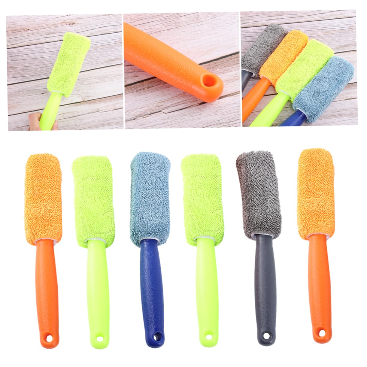 Spazzola per Pneumatici Auto in Microfibra 6 Pezzi | Manico in Plastica, per Manutenzione Pedale e Pavimento Auto, Portatile Colore Casuale