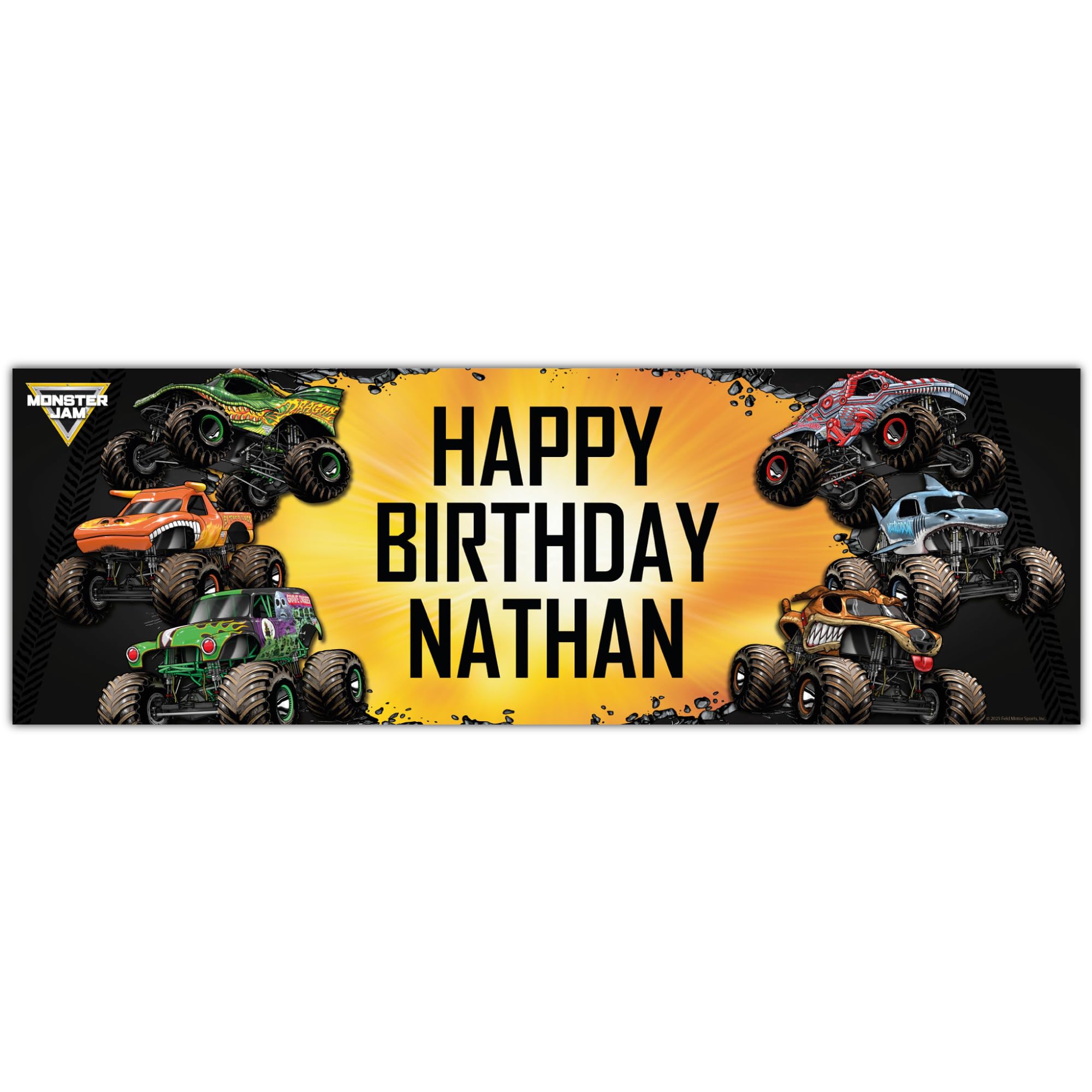 Monster Jam Birthday - Monster Jam Trucks Group Personalised Banner Wall Sticker (90cm width x 30cm height)