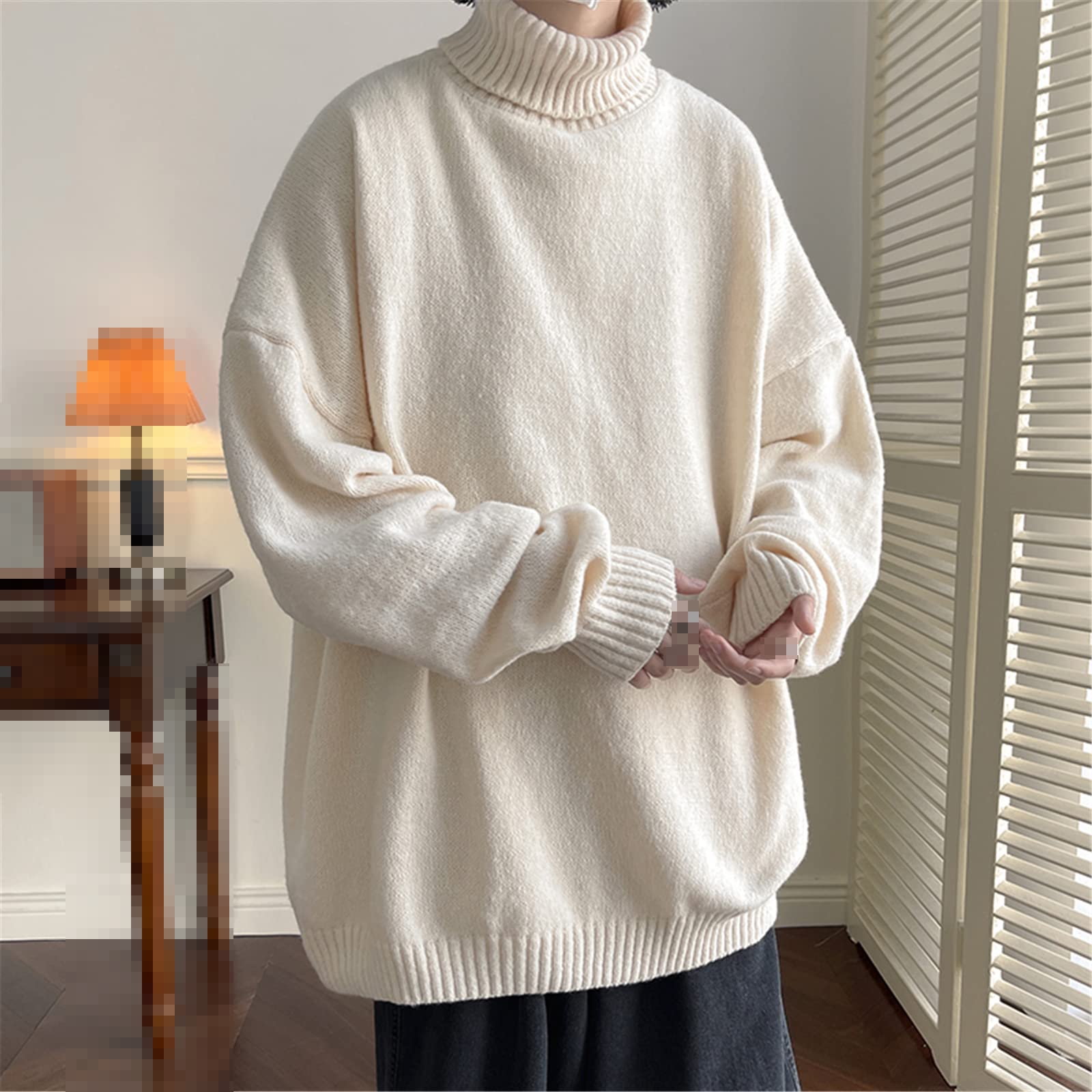Vogrtcc Hombres Suéter Cuello Alto Suelto Casual Bottoming Otoño Jerséis Suéteres, beige, XXXL