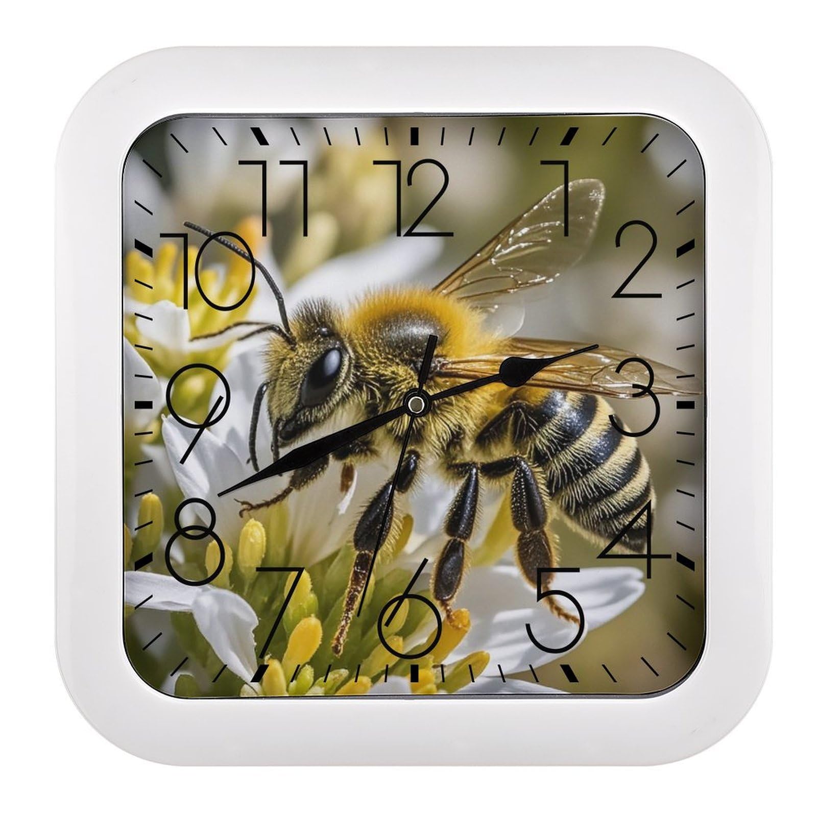 FekiLoot Square Honey Bee Wall Clock Decorative Battery Operated Analog Clocks Silent Non-Ticking Frame Wall Clocks Perfect Kitchen Or Office Clock 10 Inch