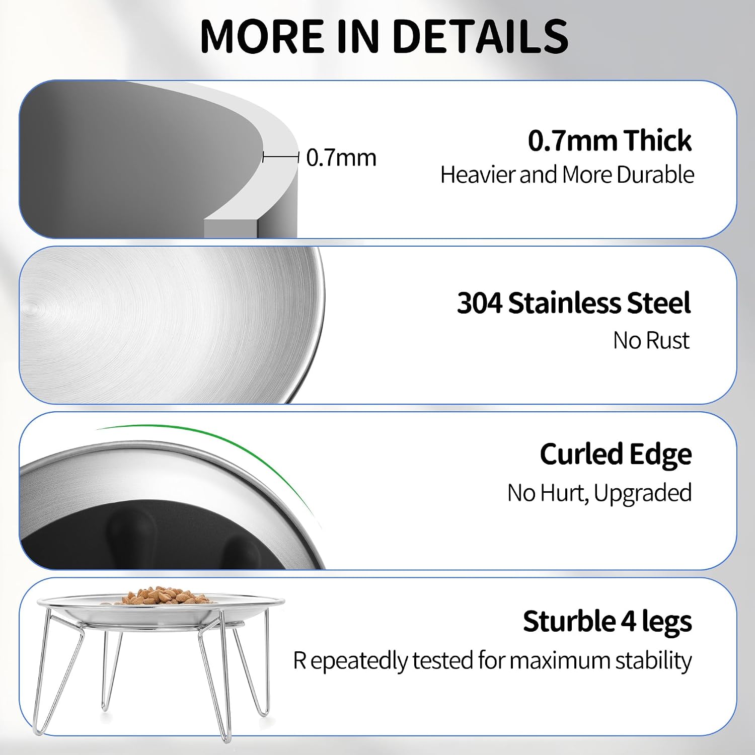 WROSWT Elevated Cat Bowls, 304 Stainless Steel Raised Cat Dishes, Extra Wide Shallow Cat Bowl for Whisker Fatigue Relief & Flat-Faced Breeds, Anti-Vomiting Kitten Feeder with Detachable Stands, 2 Set