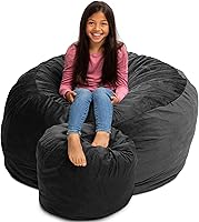 Vista 8 de ULTIMATE SACK 6000 Silla Puf de 6 Pies con Reposapiés, Funda de Gamuza Negra – Tumbona de Espuma de Gran Tamaño, Asiento de Suelo, Sofá Pequeño