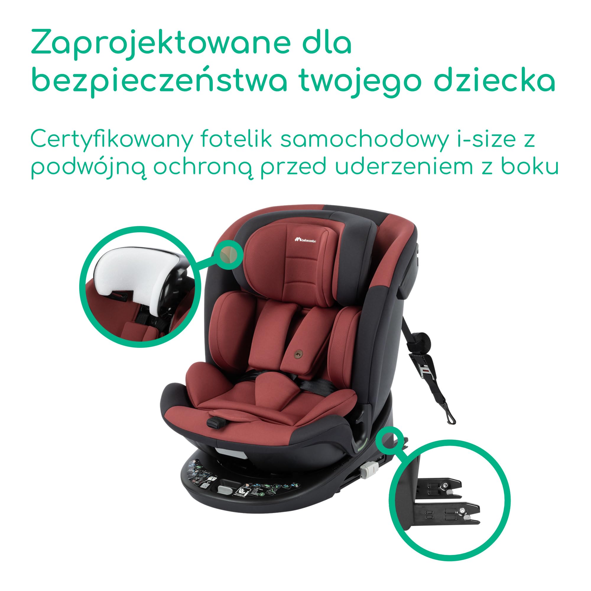 Bebeconfort RevolveFix 360 i-Size, Fotelik Samochodowy 360, 0-12 lat, 40-150 cm, Fotelik z Systemem ISOFIX, Montaż za Pomocą Górnego Paska Mocującego, Obrót 360, 6 Ustawień Odchylenia, Dual Red