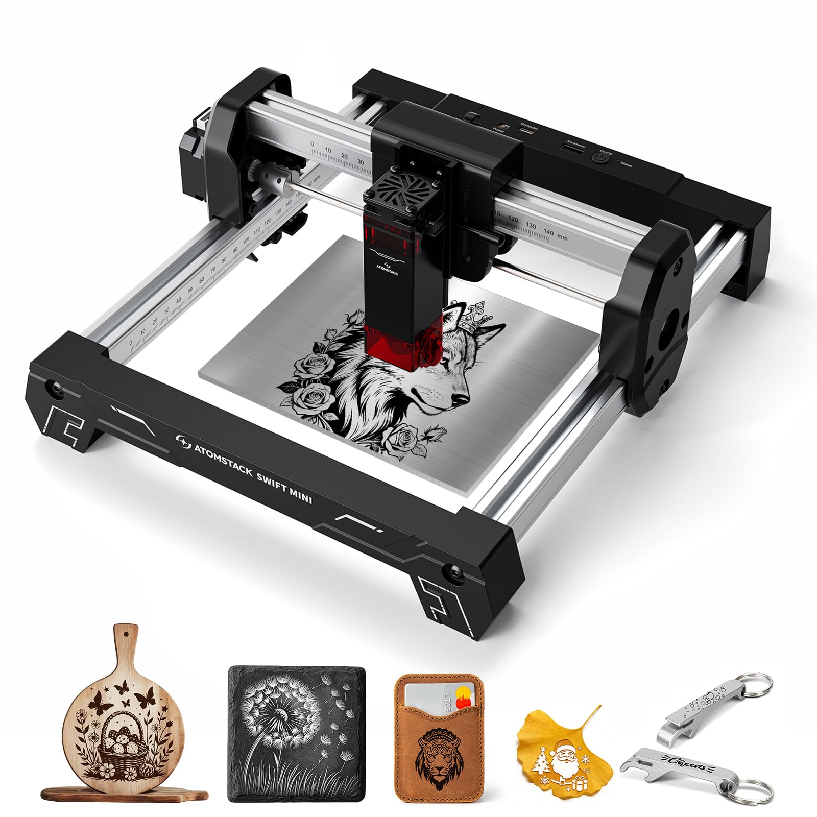 ATOMSTACK SWIFT MINI Tragbarer Laser Graviermaschine, 3W Lasergravierer für Anfänger, Werkzeug für DIY Holz, Kunsthandwerk, Geschenke, Hundemarken, Acryl, Metall