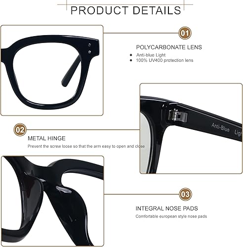 Miniatura 2 de ANDWOOD Lentes de bloqueo de luz azul para mujer, pantalla de computadora, bloqueador de luz azul de gran tamaño para cabezas grandes, antifatiga