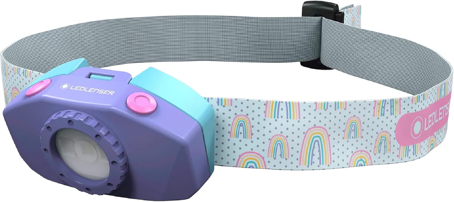 Ledlenser KIDLED2 Kids LED Headlamp Multicolor - Purple, AAA Battery Operated - Child-Safe Auto-Release Band & Lockable Battery Door - Flash Light for Kids Camping