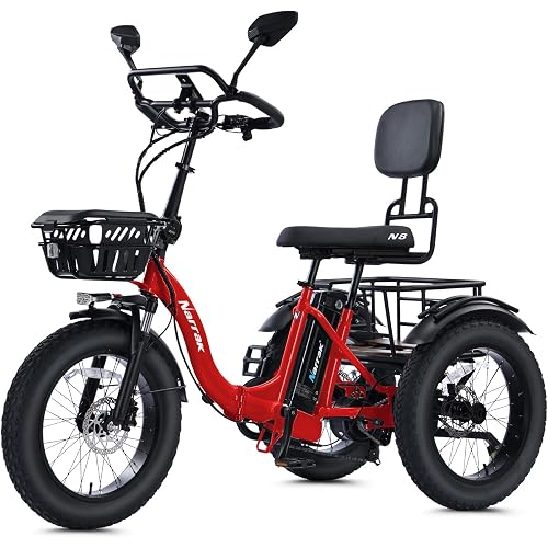 NARRAK Electric Tricycle for Adults,Fat Tire Folding Electric Trike,3 Wheels Electric Bicycle Bikes, Peak 1350W Step-Thru Etrike with Removable Battery and Large Basket