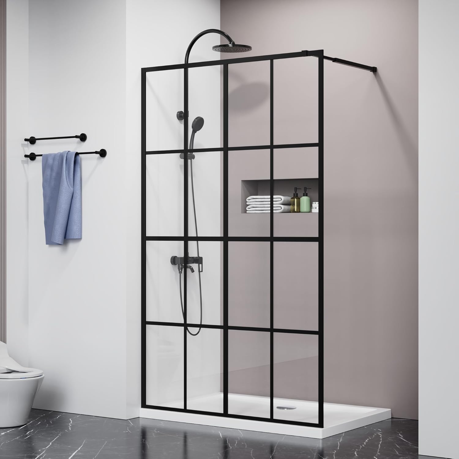 46″ X 72″ Shower Door Clear Tempered Glass Framed Shower Screen Walk-in Black Finish