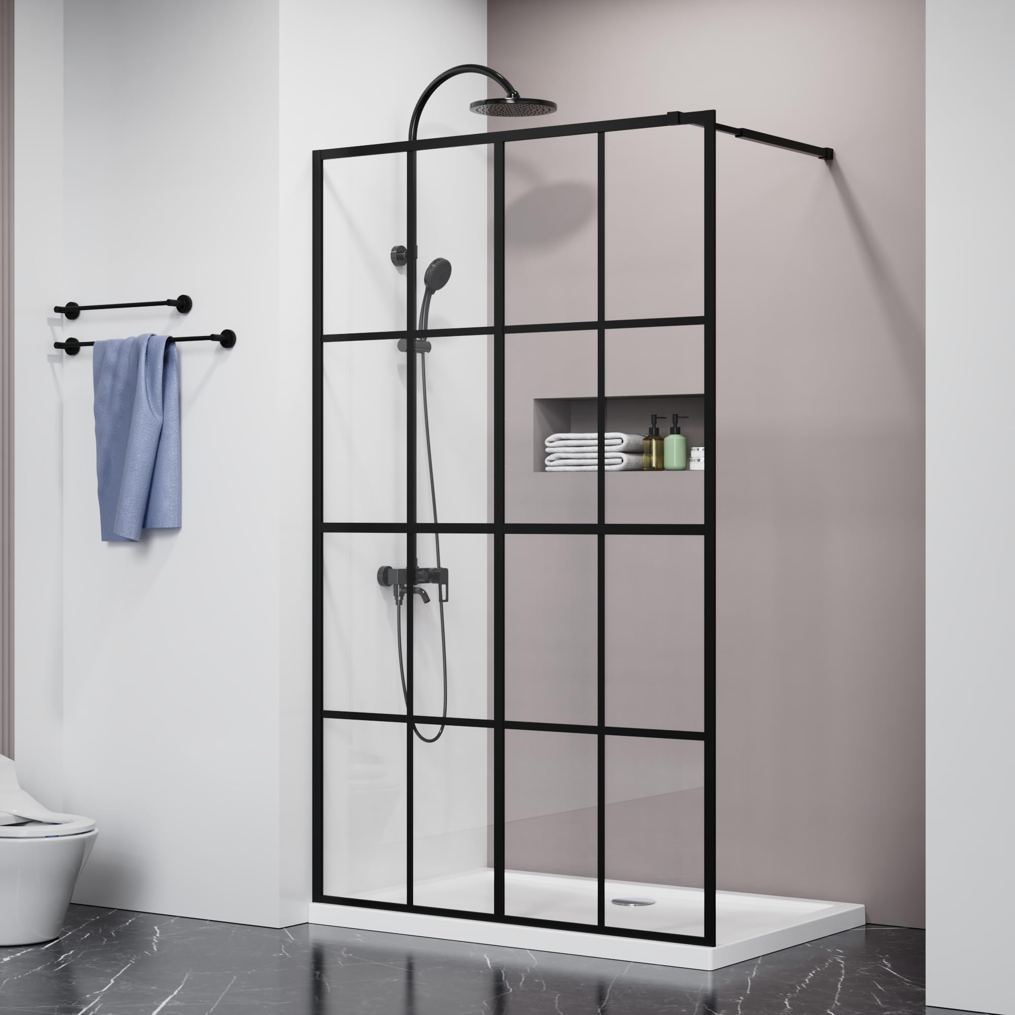 Goodyo 46" X 72" Shower Door Clear Tempered Glass Framed Shower Screen Walk-in Black Finish