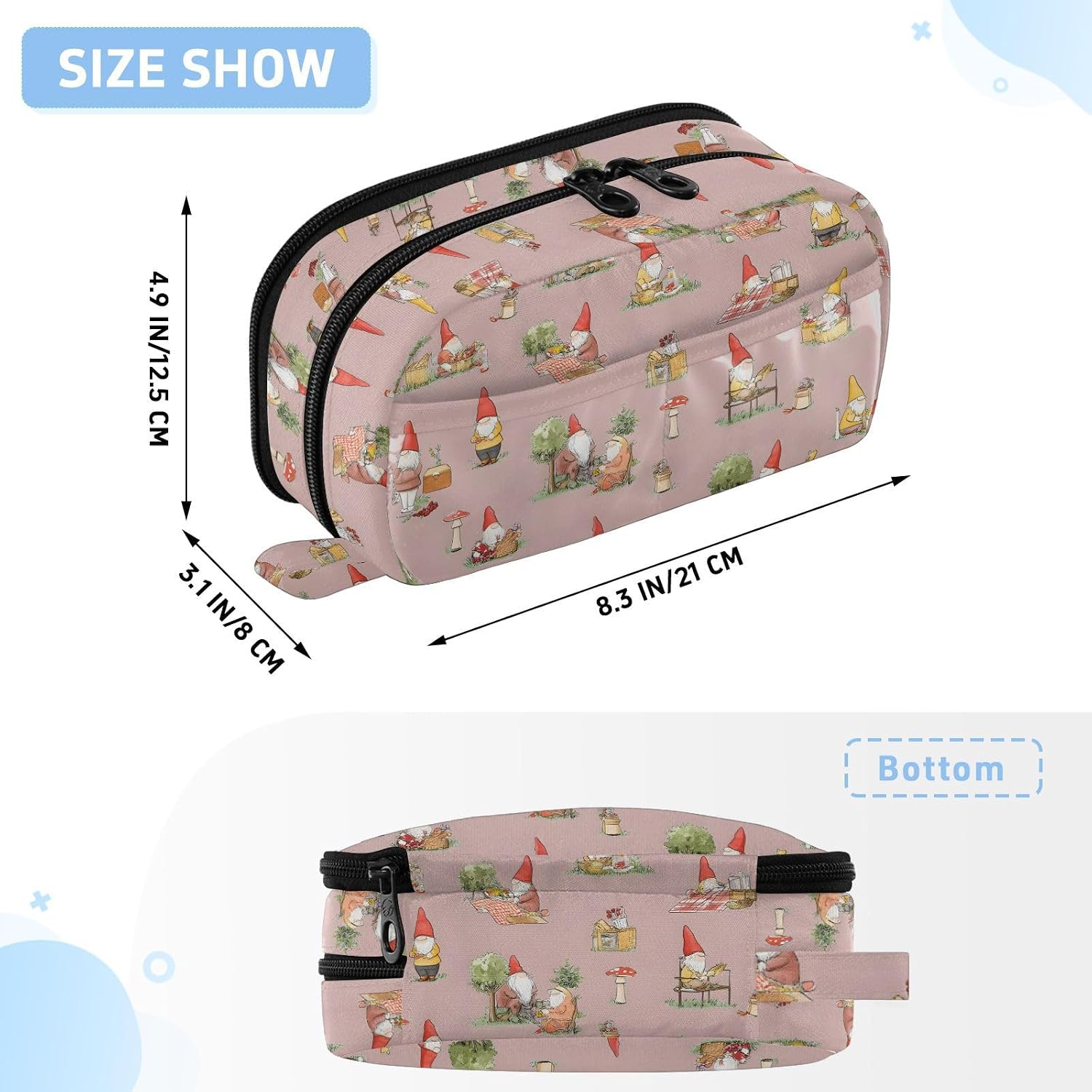 ALAZA Picnic Gnomes Pattern Large Capacity Pencil Case, Aesthetic Stationery Organizer Bag with Clear PVC Window, High Capacity Pen Pouch with Dividers for School Office Travel image 3