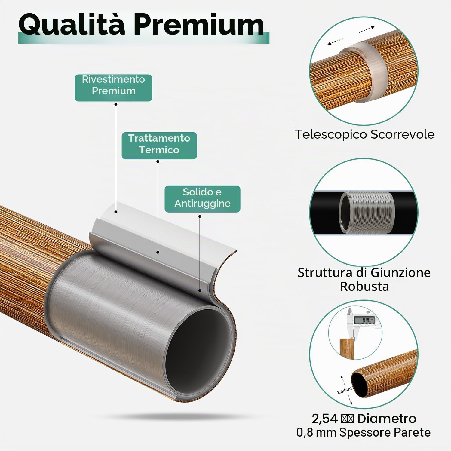 Bastone per tende per finestre, regolabile, in legno, 80-218 cm, 2,54 cm, resistente con finiture in finto legno con foglie, stile rustico Boho, colore legno naturale