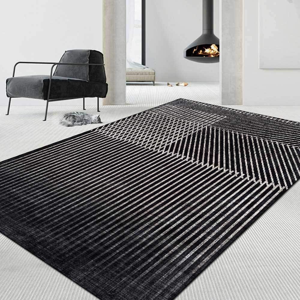 Tapis de salon lavable et antidérapant 120x200 cm doux noir géométrique abstrait moderne