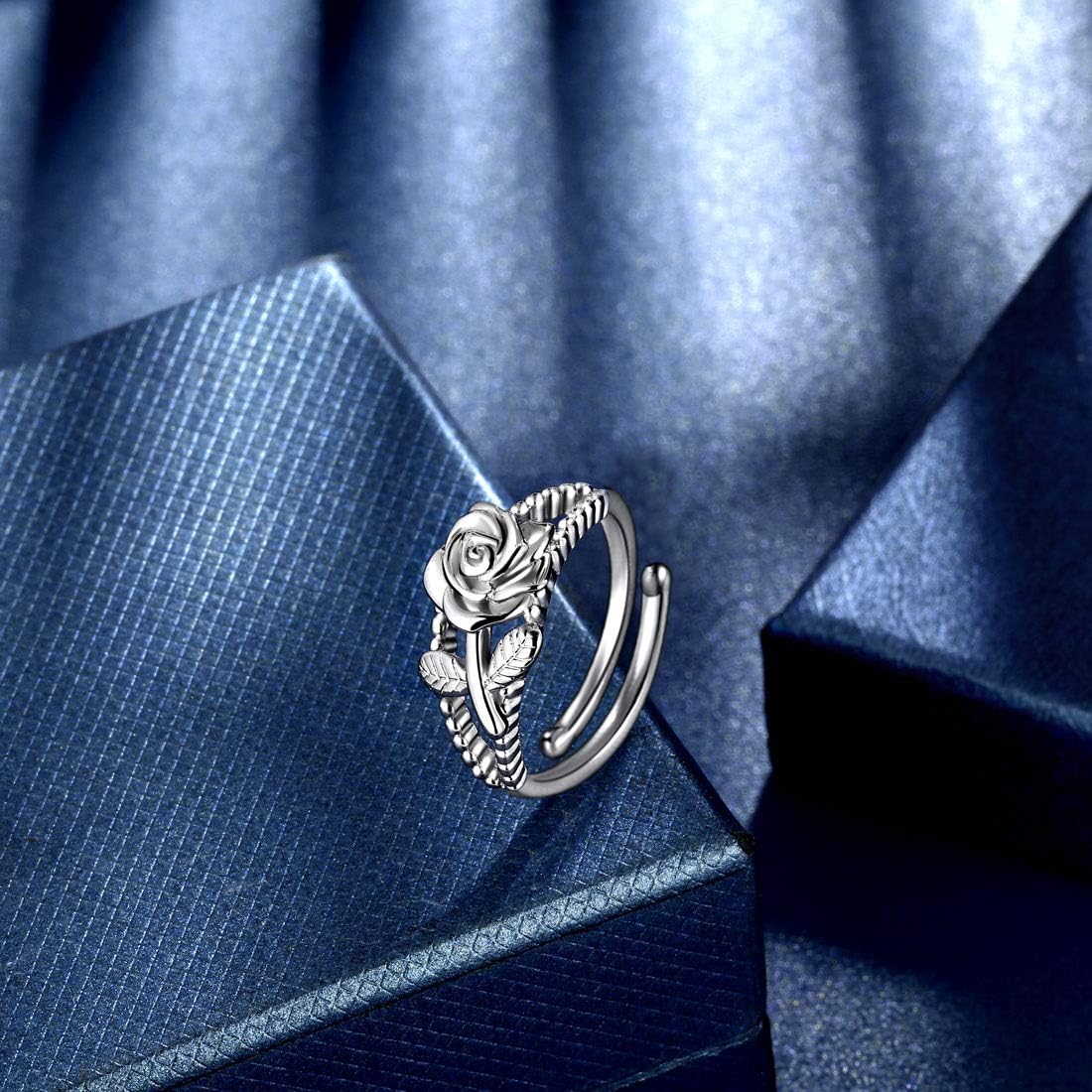 beautlace Rose Necklaces/Adjustable Rings Silver/18K Gold/Black Gun Plated Flower Pendant/Open Ring Elegant Jewelry Gifts for Women - Image 5