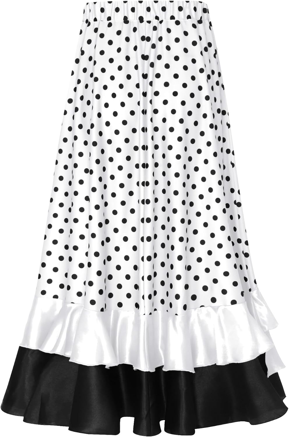 Polka Dots Flamenco Skirt for Girls Layered Ruffle Spanish Folklorico Gypsy Full Circle Belly Dance Skirt