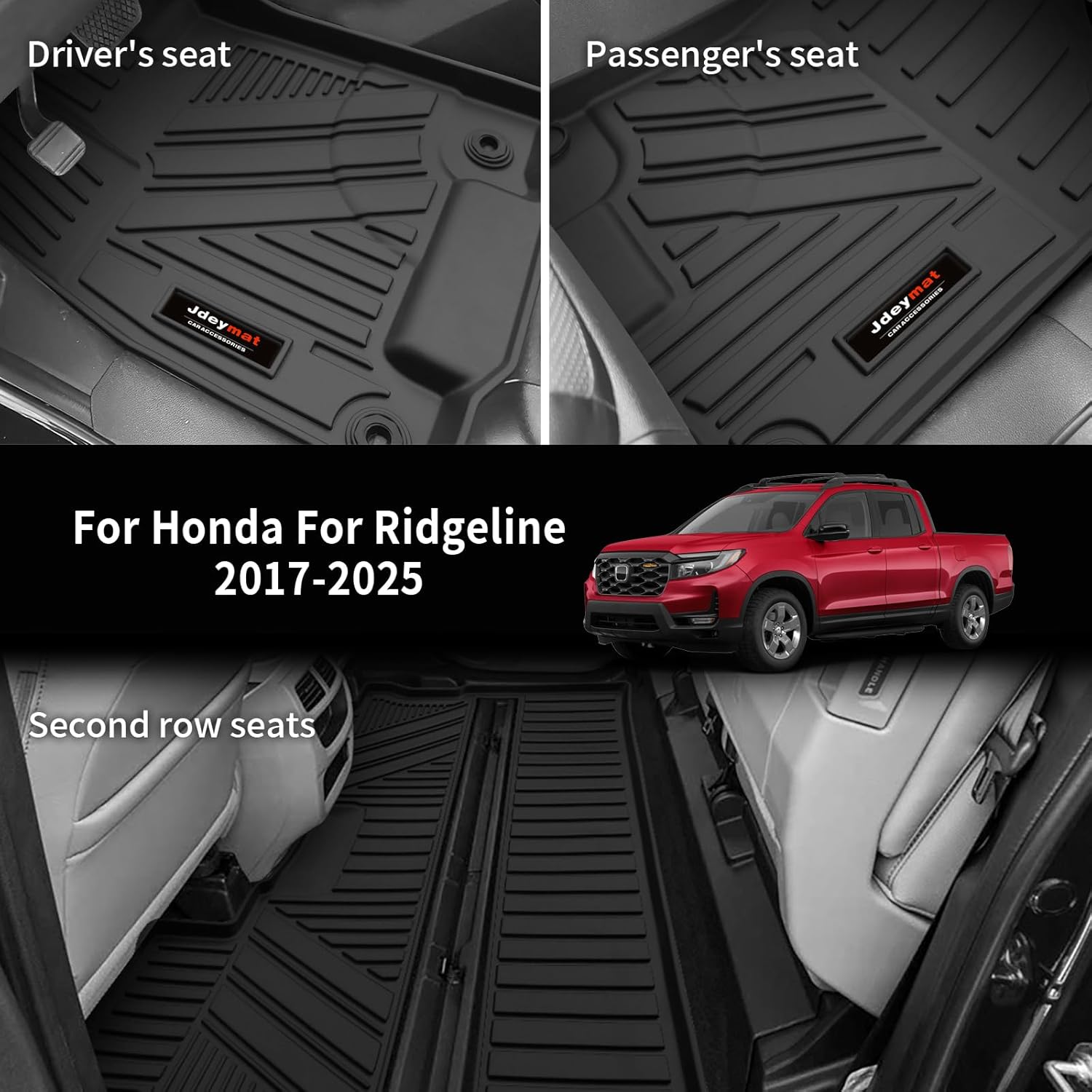 Custom for 2017-2025 2026 Honda Ridgeline Floor Mats 2 Rows All Weather TPE Protection Mats (for 2017-2026 Honda Ridgeline Accessories) - Image 2