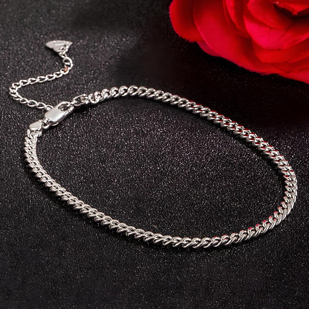 925 Sterling Silver 3mm-4mm Italian Miami Cuban Link Chain Adjustable Anklet with Lobster Clasp, Up to 10.5 inches for Women & Men - Image 3