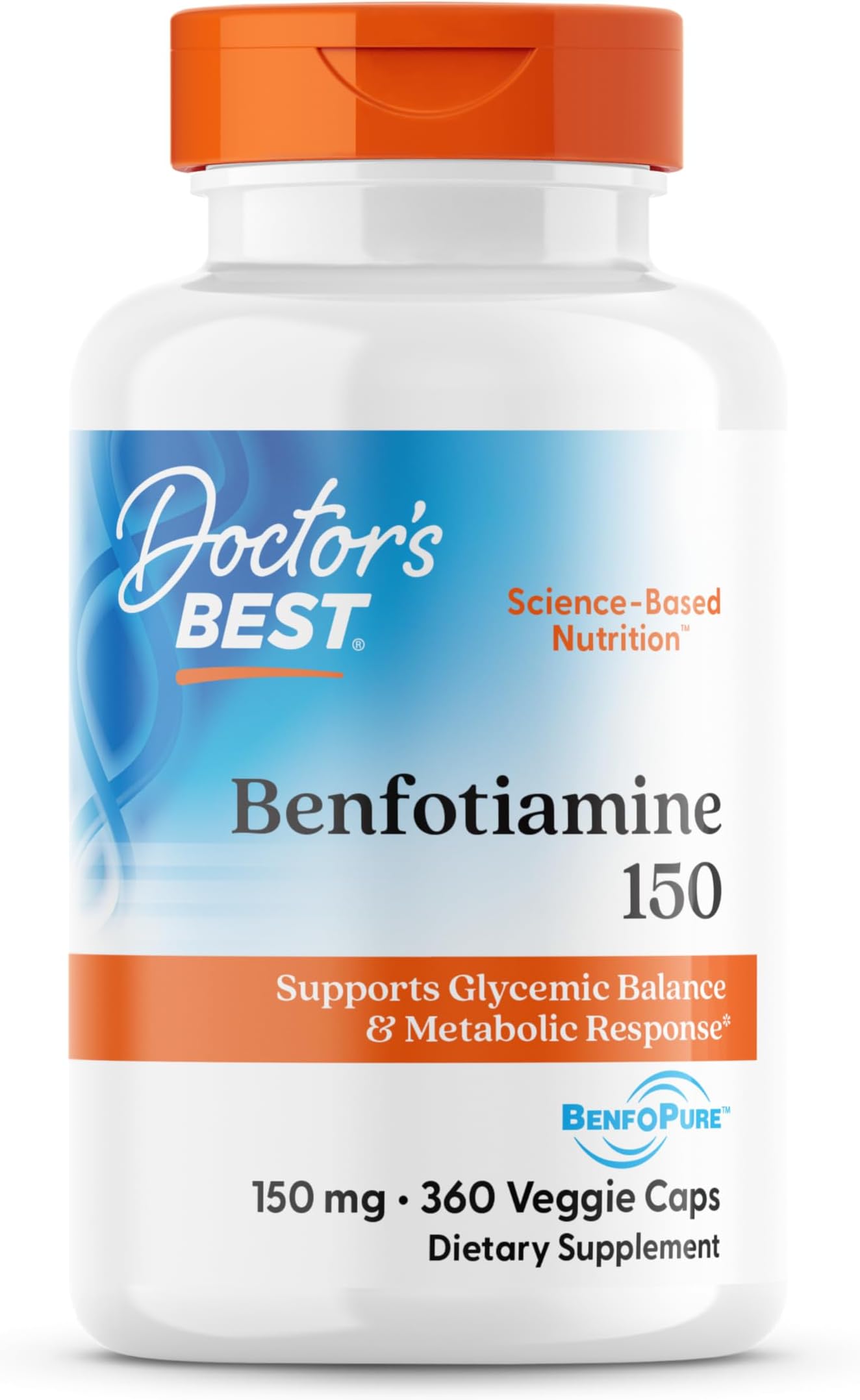 Benfotiamine, Non-GMO, Vegan, Gluten Free, Soy Free, Helps Maintain Blood Sugar Levels, 150 mg, 360 Veggie Caps (DRB-00269)