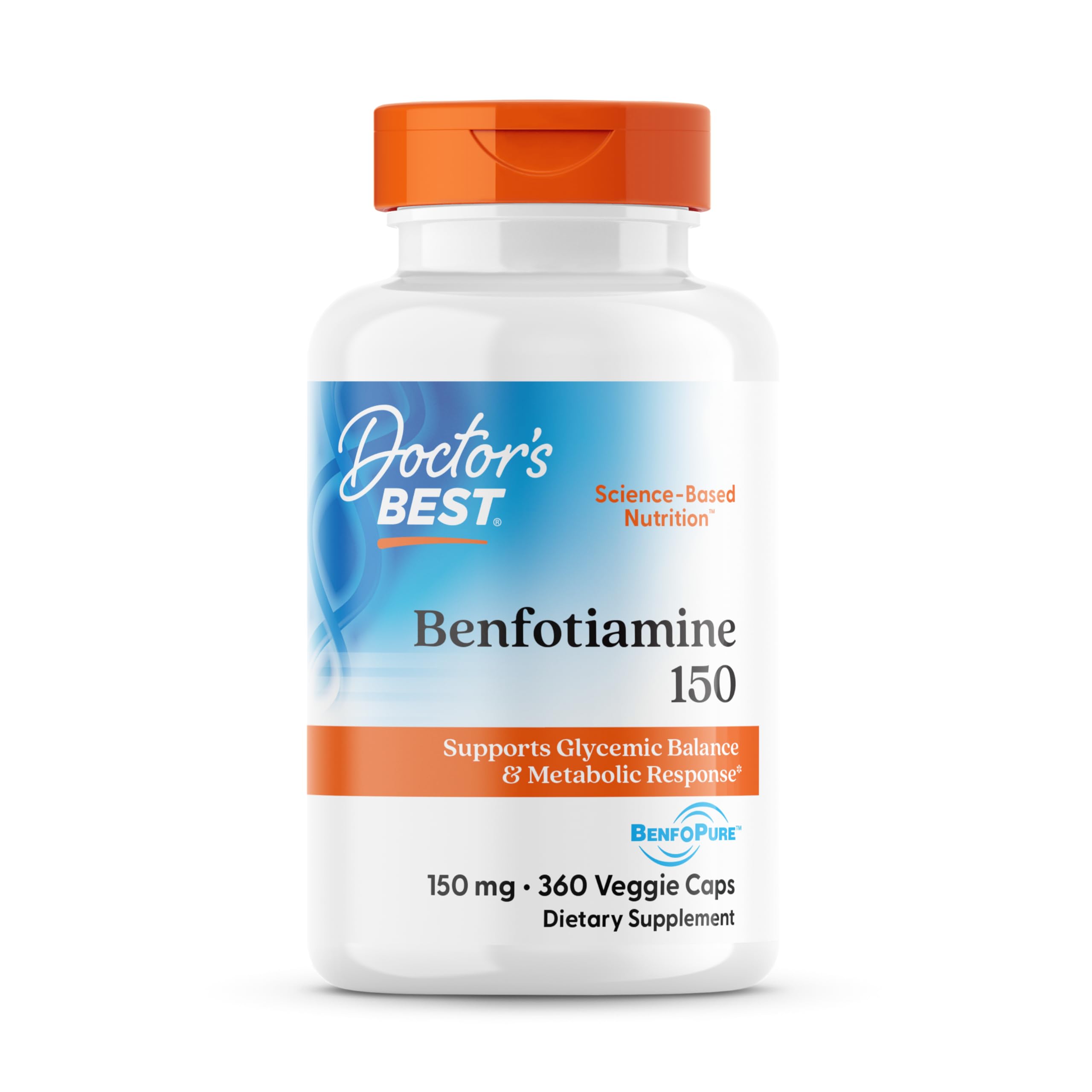 Doctor's Best Benfotiamine, Non-GMO, Vegan, Gluten Free, Soy Free, Helps Maintain Blood Sugar Levels, 150 mg, 360 Veggie Caps (DRB-00269)