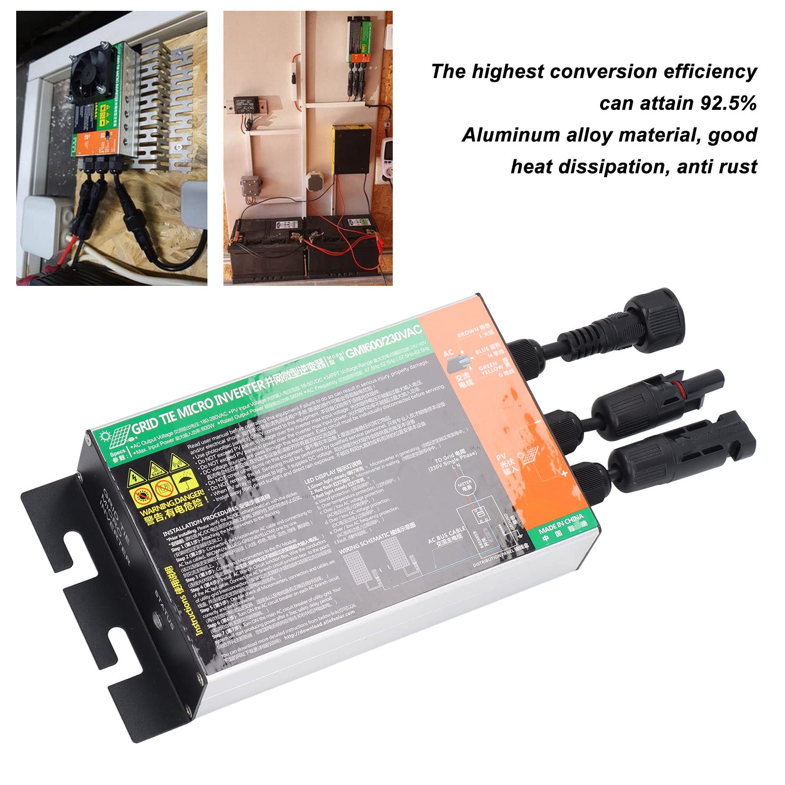600W Solar Grid Tie Inverter Grid Tie Inverter ad Alta velocità di conversione MPPT Onda sinusoidale Pura IP55 Impermeabile 230 V Solar Inverter