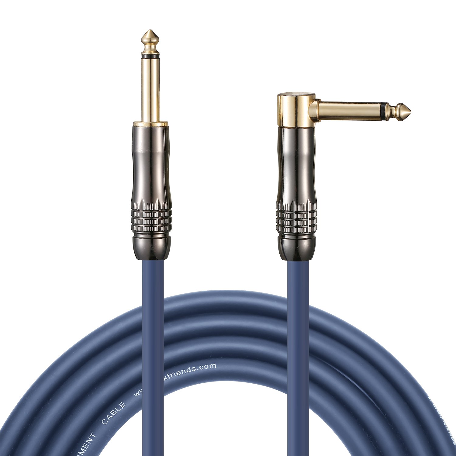 20ft Guitar Cable, 1/4” Straight Jack to Angled Jack, Blue Jacket and Gold Plugs, Instrument Cable for Electric Guitar, Bass, Keyboard,by SPEAKFRIENDS