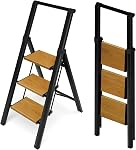 HillhutApex Step Ladder,3 Step Ladder with Handrail(Pale Green) | 150KG Capacity Aluminum Ladder,Foldable Ladders for Kitchen,Office,Library
