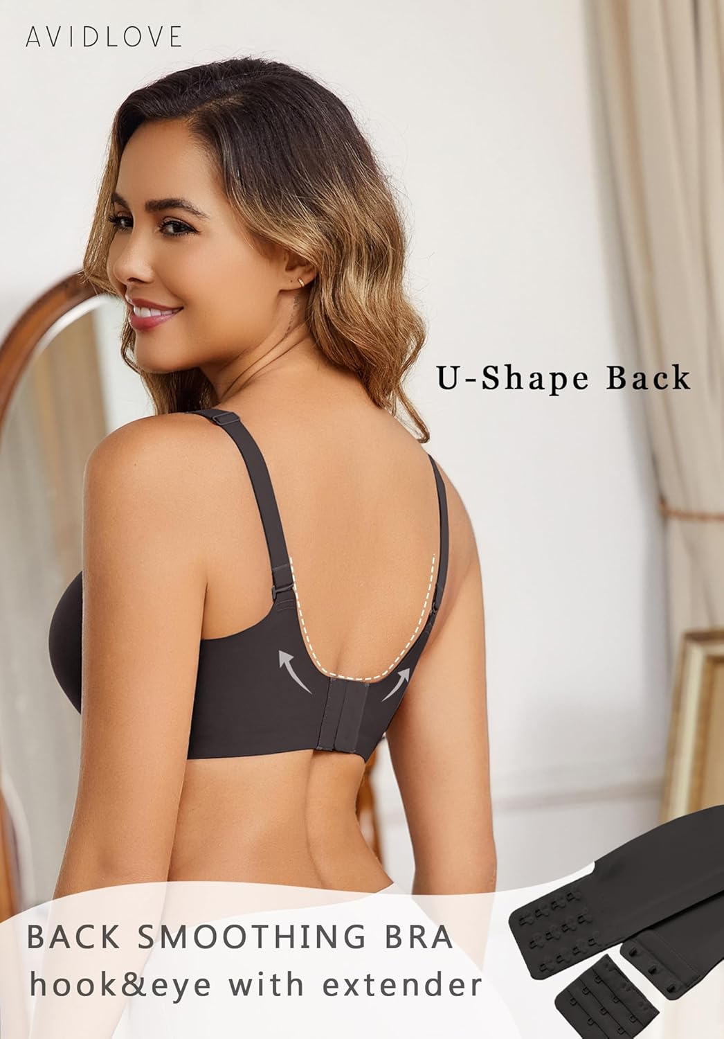 Avidlove Wireless Bras for Women Seamless Bralette Full Coverage Bra V Neck Tshirt Brassiere - Image 2