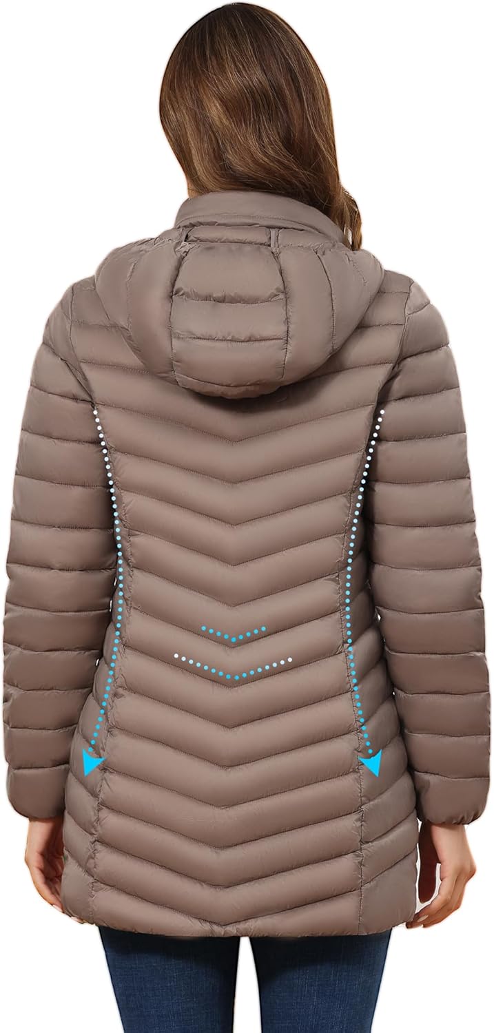 ROYAL MATRIX Women's Packable Puffer Jacket - Lightweight Winter Warm Long Quilted Puffer Coat with Detachable Hood - Image 2