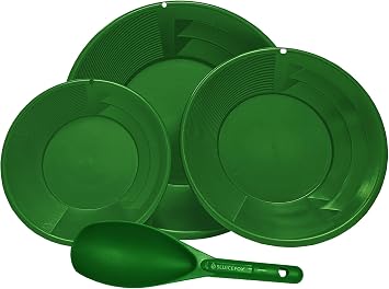 Prospectors Gold Panning Starter Kit for Kids or Adults with 3 Different Size Gold Pans with Dual Riffles, Pay Dirt Sand Scoop; Basic Gold Prospecting Kit