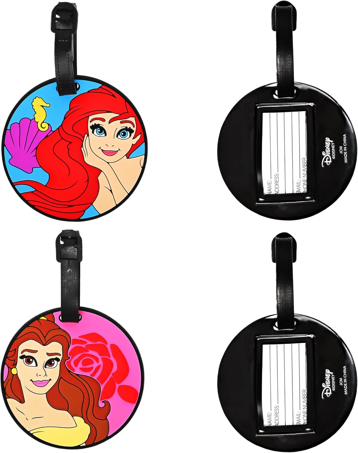 Disney Princess Luggage Tags PVC 4-Piece Set - Belle and Ariel Suitcase Tags and Travel Tags - Disney Luggage Tag : Clothing, Shoes & Jewelry