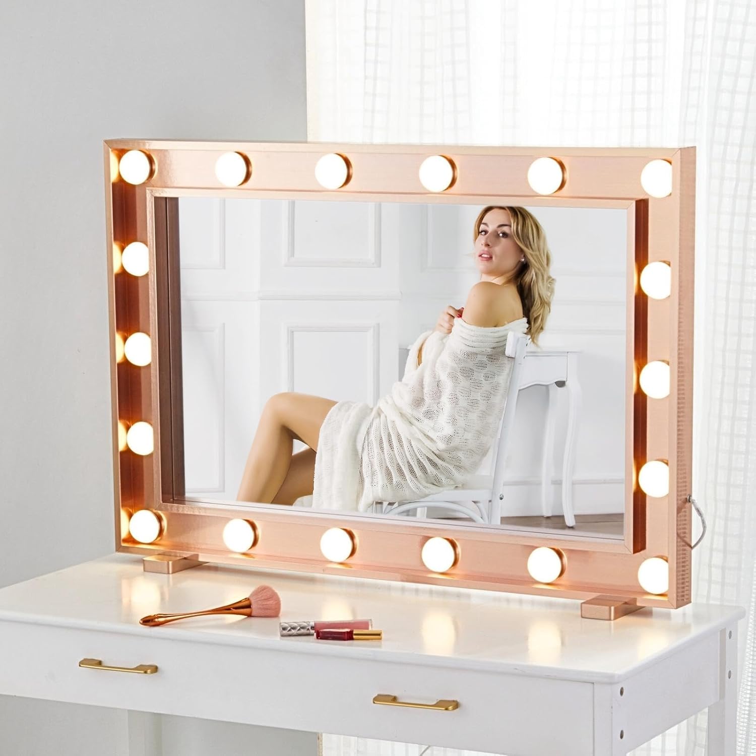 LUXFURNI Large Hollywood Vanity Mirror with Lights