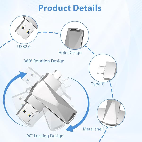 2 Stück USB Stick 512 Gb Speicherstick Für Handy USB Stick Für Handy Flash Drive Hochgeschwindigkeitsübertragung Robust Und Langlebig Unterstützt 360°-Drehung Großes Fassungsvermögen Plug & Play - 4