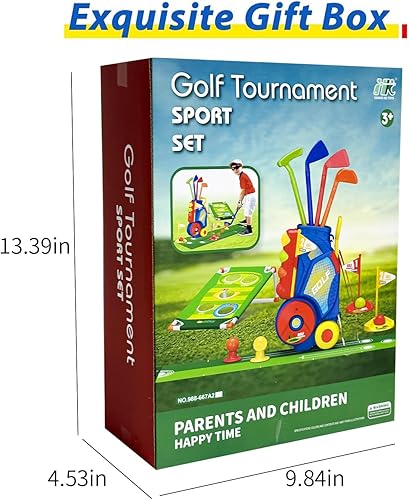 Miniatura 5 de Juego de palos de golf junior para niños de 3 a 6 años, incluye 8 pelotas, 4 palos, alfombrilla de putting y carrito  Juguetes deportivos para