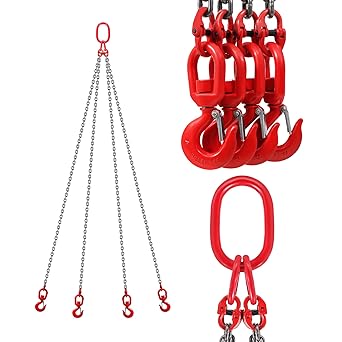 Iglobalbuy Chain Sling 5/16 Inch x 6.5 Ft Four Leg Lifting Chain 5 Ton, with Grab Hooks & Rotatable Buckles, G80 Steel Heavy Duty 5T Lift Hoist Chain for Machinery Ports Construction, 11000LBS