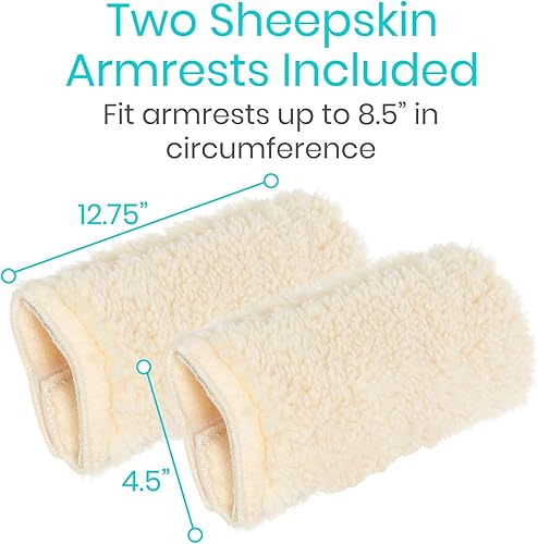 Miniatura 6 de Vive Funda para reposabrazos de silla de ruedas (par)  Almohadilla de espuma viscoelástica de piel de oveja para silla de oficina y transporte