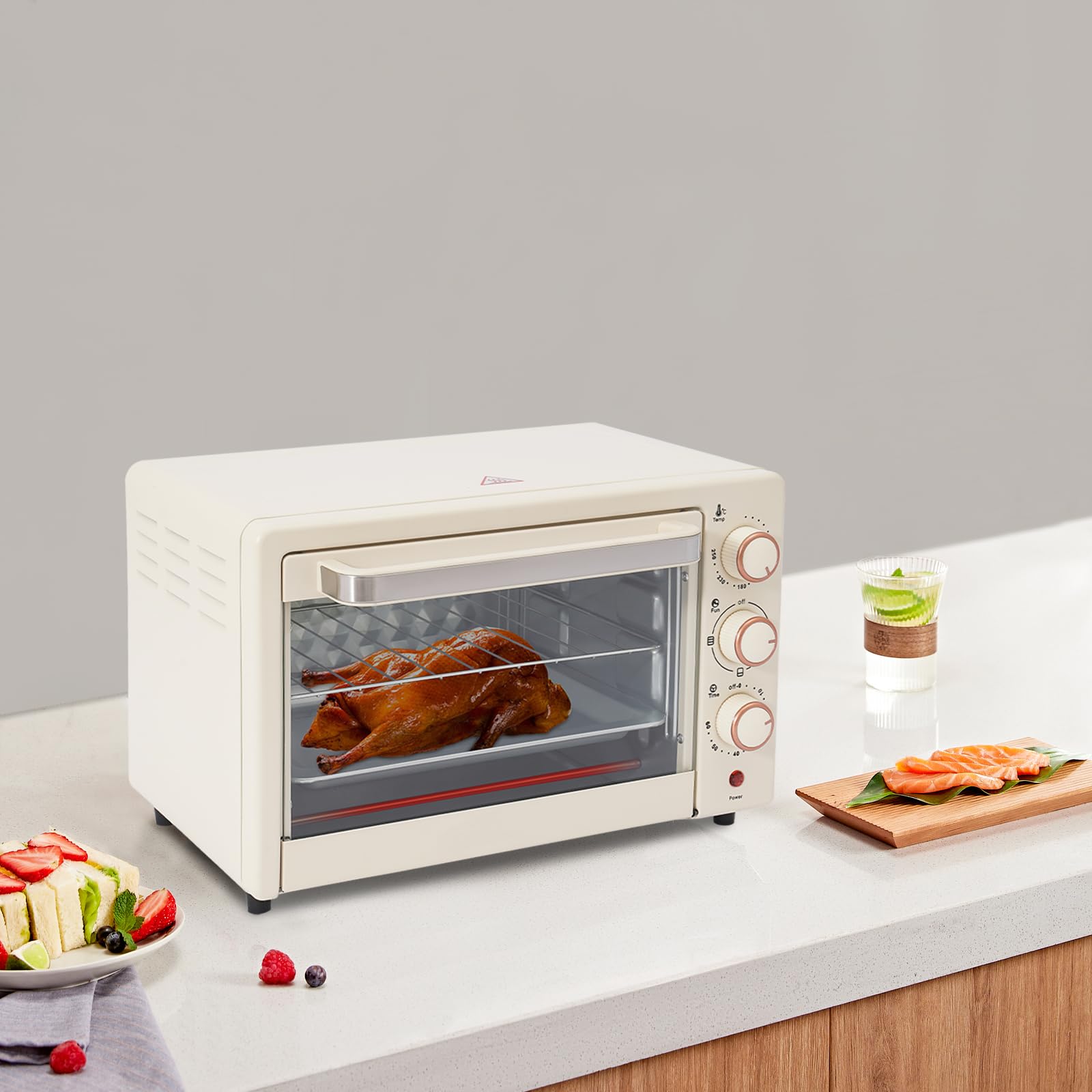 Mini piekarnik 22 l, mały mini piekarnik z patelnią do grillowania i rusztem do grillowania, termostat regulowany do 250°C, 1000 W, timer 60 min, piec do pizzy dla rodzin, na imprezy, imprezy