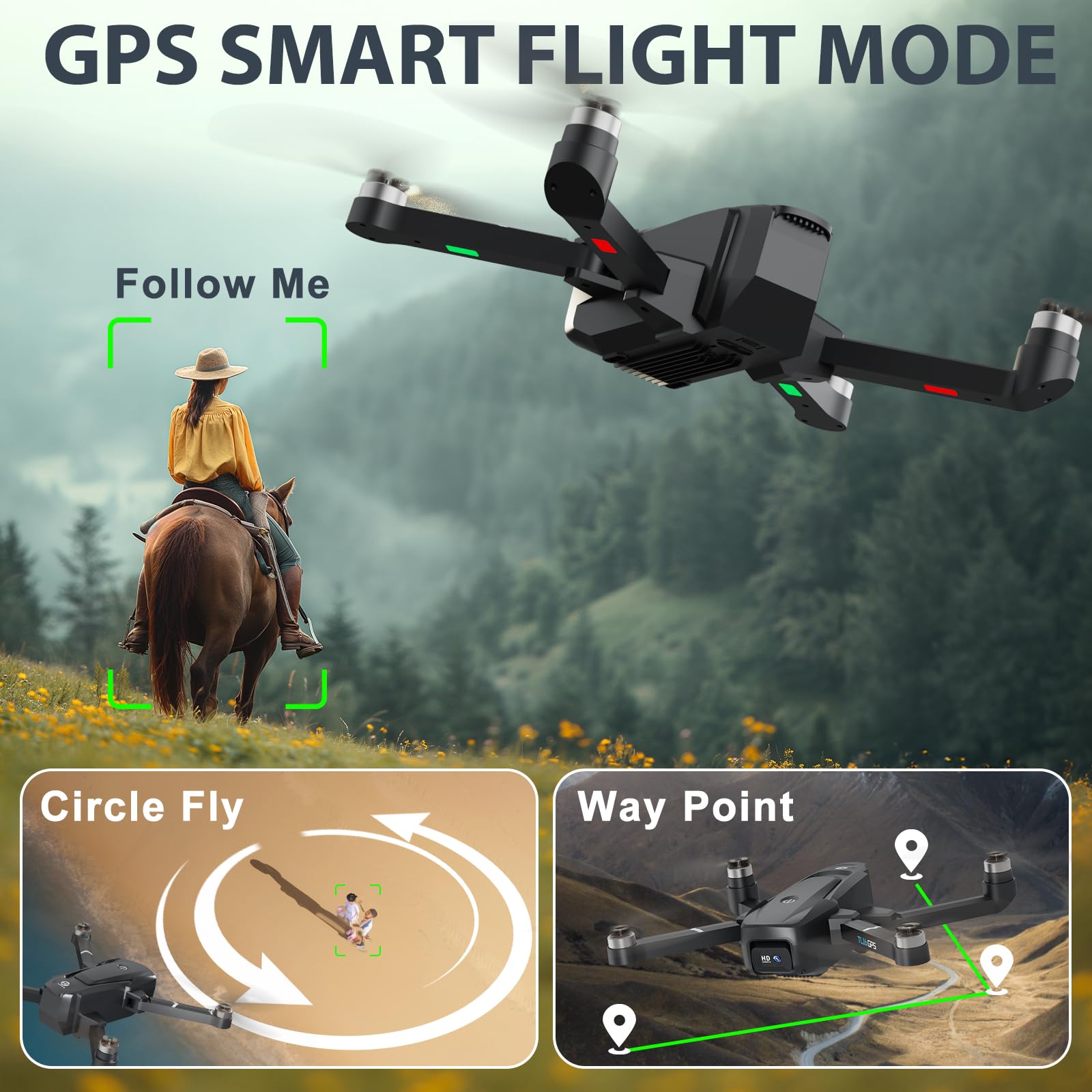 Tolatoyus TL16LCD Drone 4K con Fotocamera Motore Brushless GPS Ritorno Automatico Supporto Scheda SD Quadricottero RC Modalità Senza Testa Velocità Regolabile Telecomando Ricaricabile