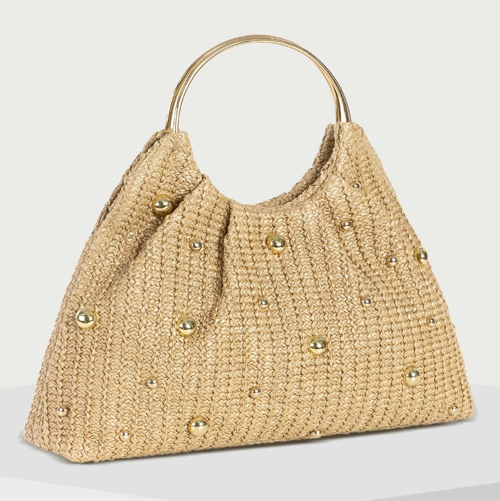 Rivet Straw Beach Bag Women Cute Shoulder Hobo Bags Travel Beach Bag Crossbody Purse Summer Evening Clutch Purses 2025