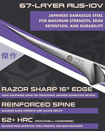 Miniatura 39 de KESSAKU Nakiri Cuchillo – 7 pulgadas – Serie Damascus Dynasty – Cuchillo asiático para verduras – Cuchillo de cocina afilado – Acero inoxidable