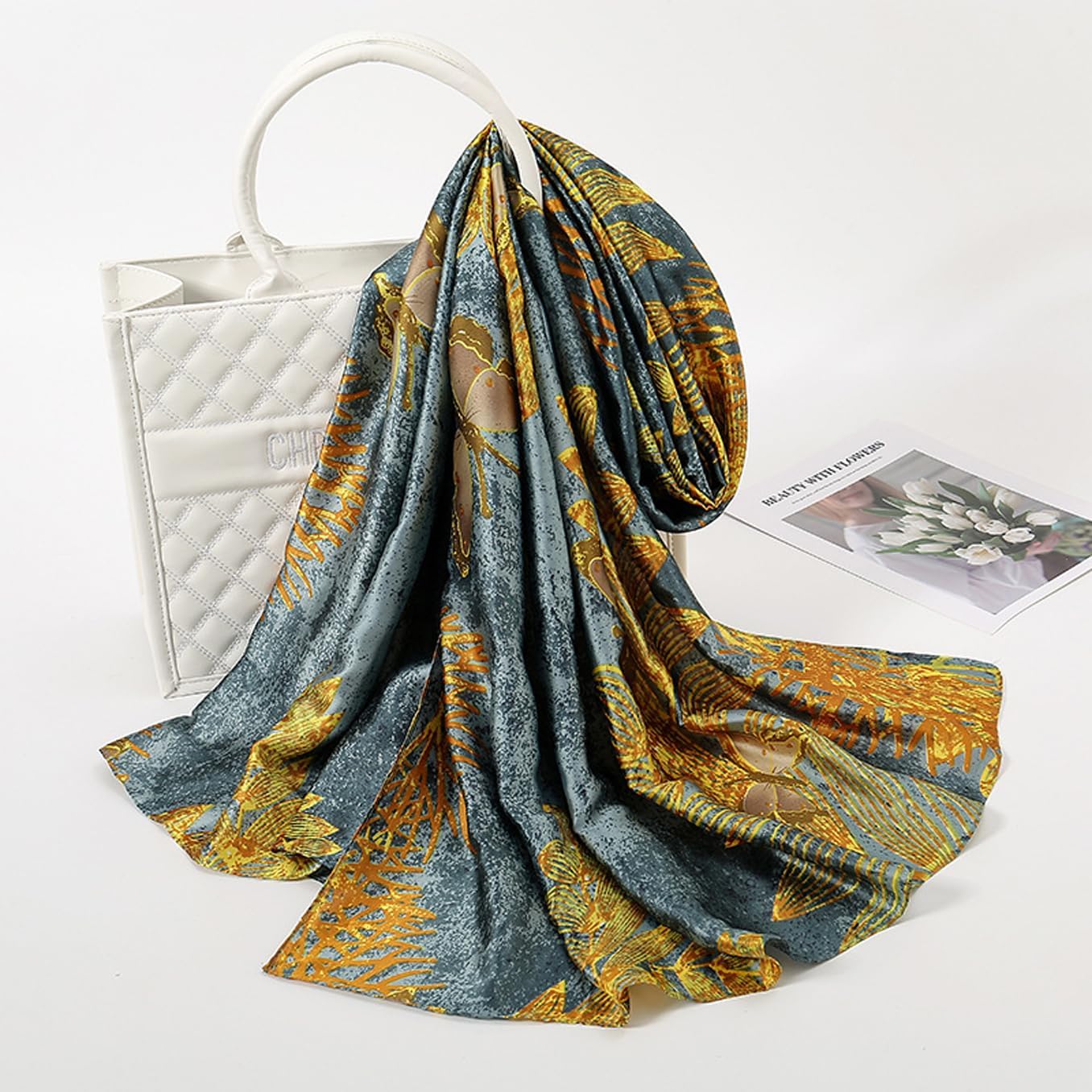 Fashion Scarves Scarf 100% Silk Feeling Scarf Silk Like Scarves Long Lightweight Sunscreen Shawls for Women - Image 3