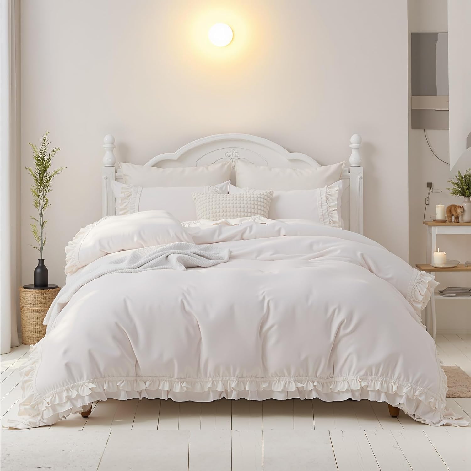 Merryword 100% Cotton Ruffled Duvet Cover Set King, White Shabby Chic Farmhouse Bedding Set French Country Cute Comforter Cover King White image 2 of 9 B0F2SVX5ZX