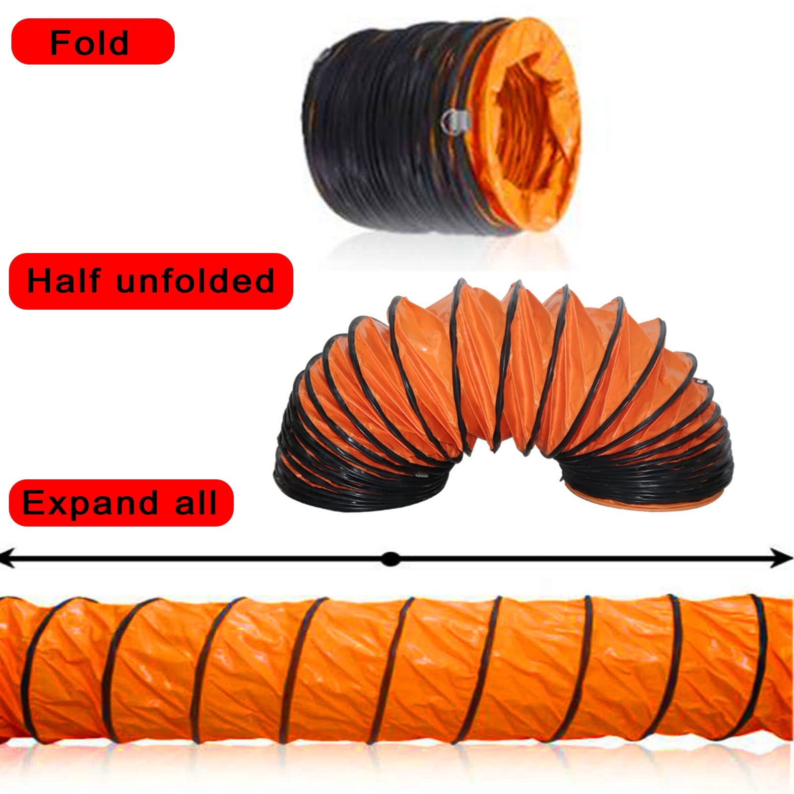 Tubo flessibile in PVC con corda regolabile e anello a D, tubo flessibile pieghevole portatile per riscaldamento HVAC ventilazione raffreddamento