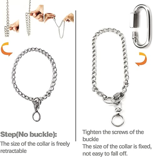 Miniatura 6 de Collar de cadena para perro, correa de acero inoxidable de metal, collar de estrangulador de entrenamiento, hebilla ajustable, cabeza de rotación de