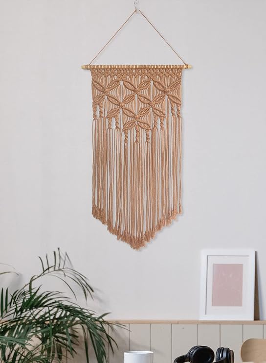 Winterdemoon Handmade Cotton Home Decor Macrame Wall Hanging Khaki