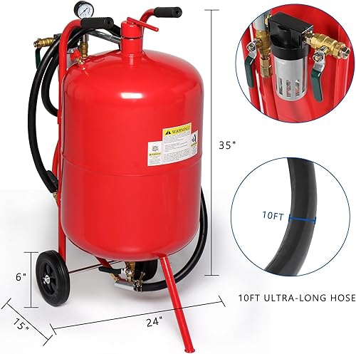 Miniatura 3 de Mango portátil de arena de aire de 20 galones con puntas de cerámica Sandblaster Air Media Abrasivo Blasting Tanque de alta presión