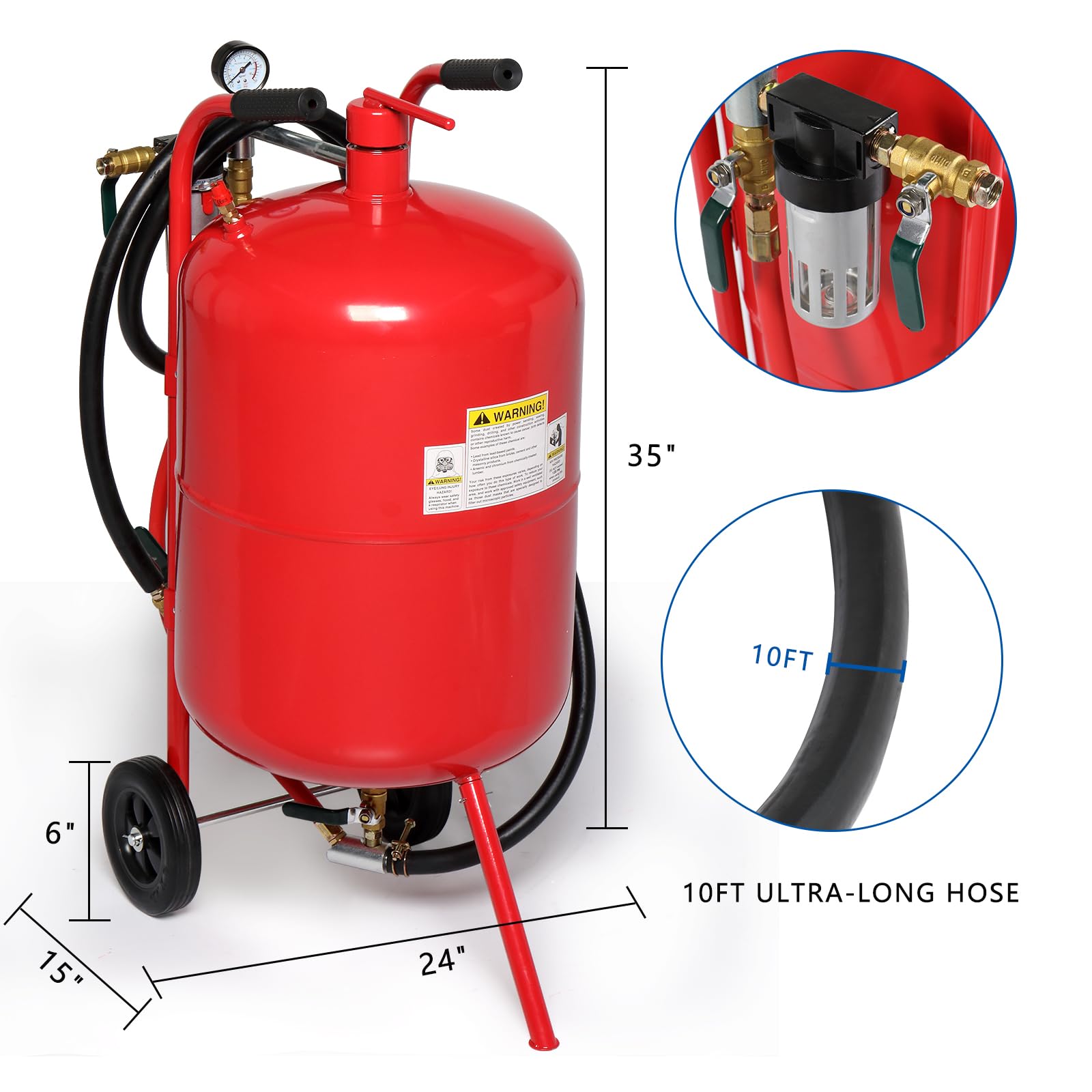 20 Gallon Portable Sandblaster Air Sand Blaster 65-125 PSI High Pressure Air Media Abrasive Blasting Tank w/6