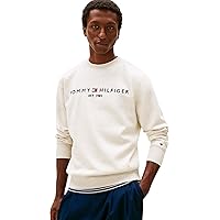 Tommy Hilfiger Uomo Felpa Tommy Logo Senza Cappuccio, Beige (Heathered Oatmilk)