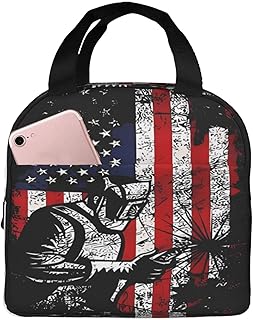 Noasqll Vintage Welder American Flag Welding Lunch Box Insulated Lunch Bag Reusable Cooler Lunch Tote Bag With Front Pocket Handbags For Work Picnic Hiking Travel