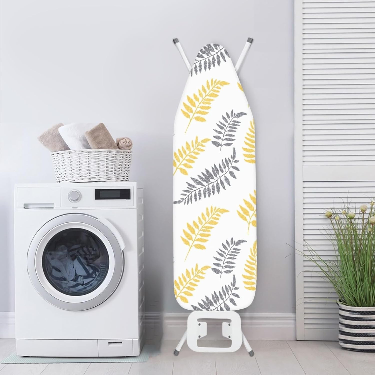 Padded Ironing Board Covers 18 X 49 Dark Gray Yellow Bar Ironing Board Pad and Cover Thick Replacement Drawstring Tightening & Lock, Easy Fit, Scorch & Stain Resistant, Non Slip