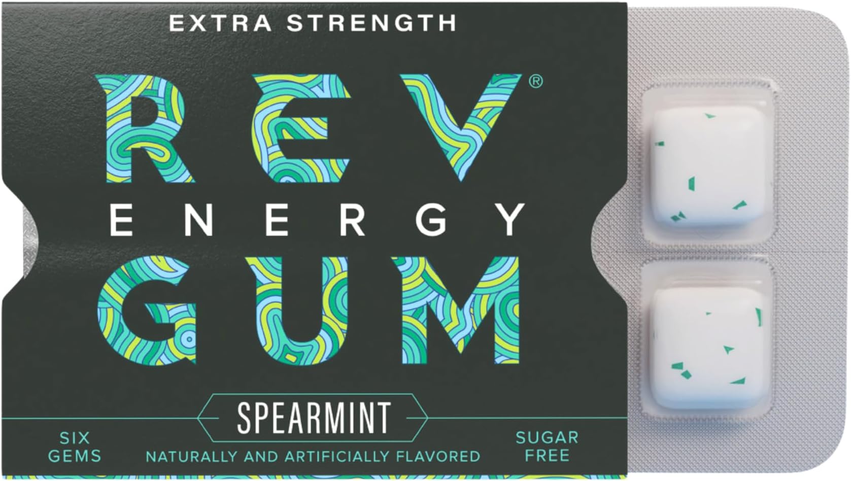 Rev Gum Caffeine Energy Gum | Extra Strength 100mg of Caffeine per Gem | Spearmint Sugar Free Caffeine Gum - Low Calorie Chews to Help You Stay Alert, Awake and Focused - Mint Chewing Gum - 12 Packs (72 Count)