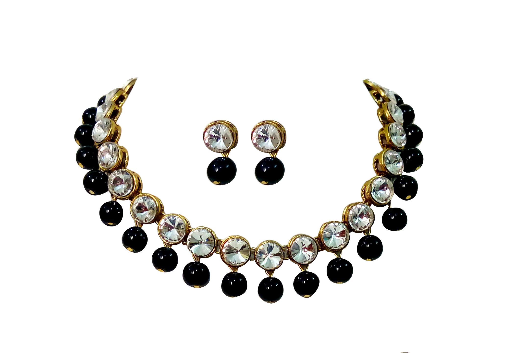 JN HANDICRAFT� Black Beads Kundan Stone Studded Necklace Set for Women/Girls (B07FDHM1DC) Amazon Price History, Amazon Price Tracker